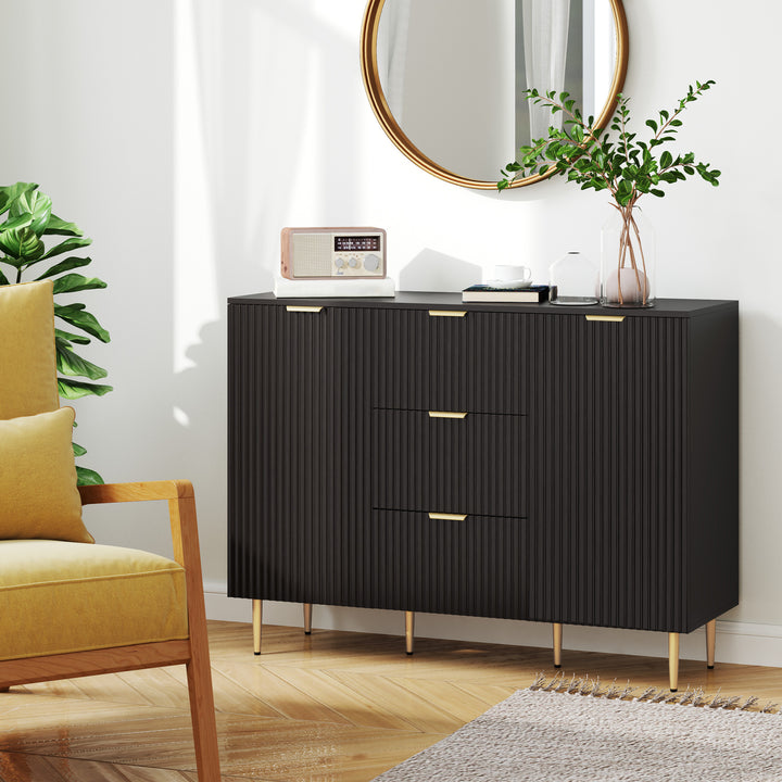 HOMCOM Modern Kitchen Storage Cabinet, Sideboard Buffet Cabinet w/ 3 Drawers and Adjustable Shelves for Kitchen Hallway, Grey