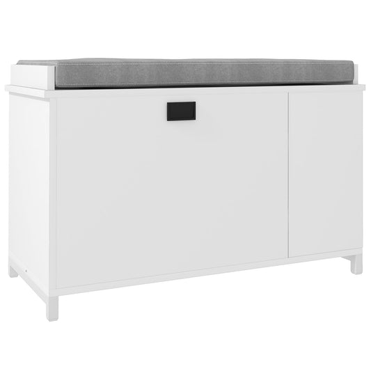 HOMCOM Shoe Storage with Seat, Upholstered Hallway Bench, Shoe Bench with Flip Drawer and Side Rack for 6 Pairs of Shoes
