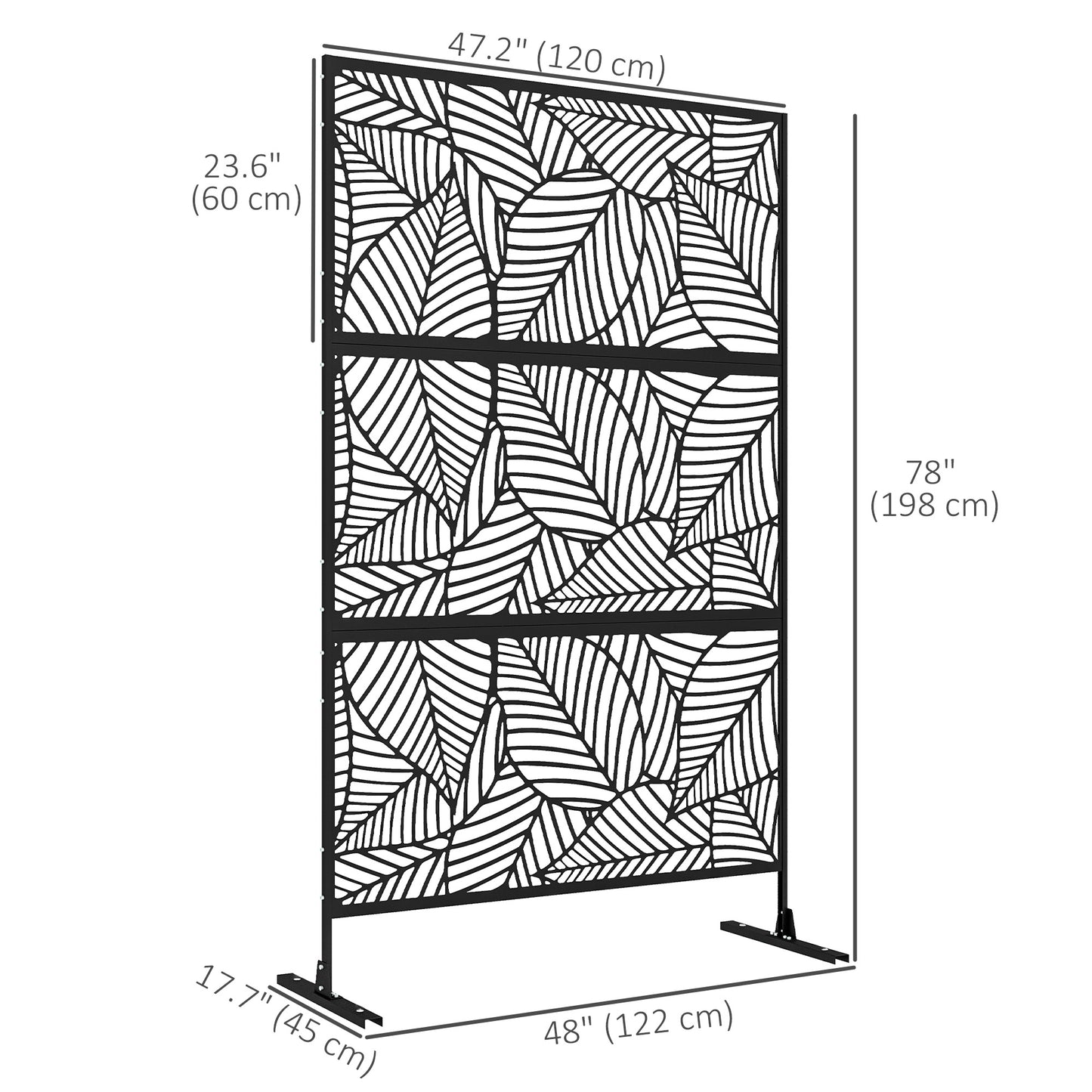Outsunny 6.5FT Decorative Outdoor Divider, Metal Privacy Screen with Stand, Large Leaf Style, Black