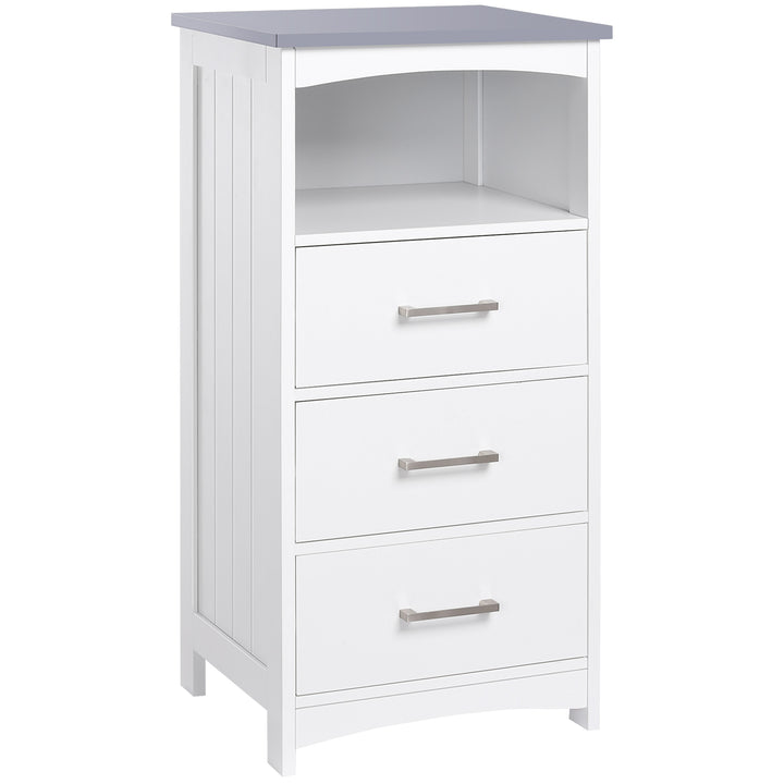 kleankin Small Bathroom Storage Cabinet, Floor Cabinet with 3 Drawers and Open Component, Narrow Bathroom Cabinet, White