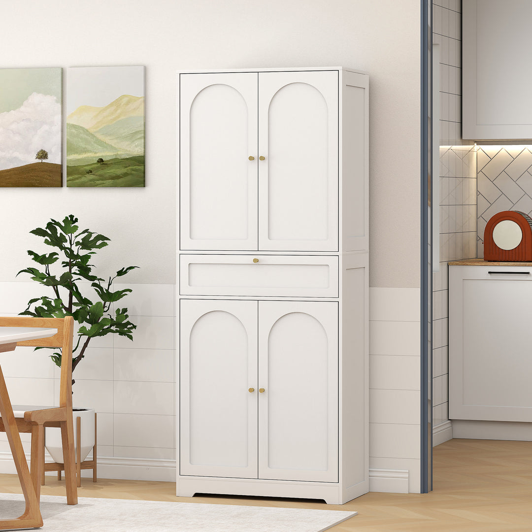 HOMCOM 72.4" Tall Kitchen Pantry Cabinet, Modern Freestanding Storage Cabinet with Shaker Doors and Adjustable Shelves, White