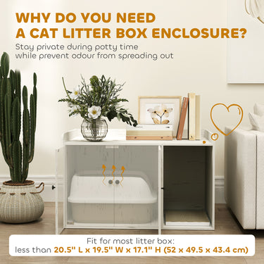 PawHut 32" Cat Litter Box Enclosure with Scratching Mat, Cat Entrance, Fit Most of Cat and Litter Box, Distressed White