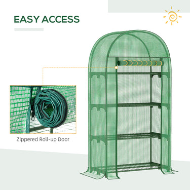 Outsunny Outdoor Mini Greenhouse, Portable Green House with Storage Shelves, Zippered Door, PE Cover, 31.5" x 19.3" x 63", Green