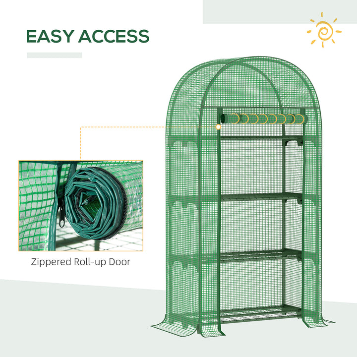 Outsunny Outdoor Mini Greenhouse, Portable Green House with Storage Shelves, Zippered Door, PE Cover, 31.5" x 19.3" x 63", Green