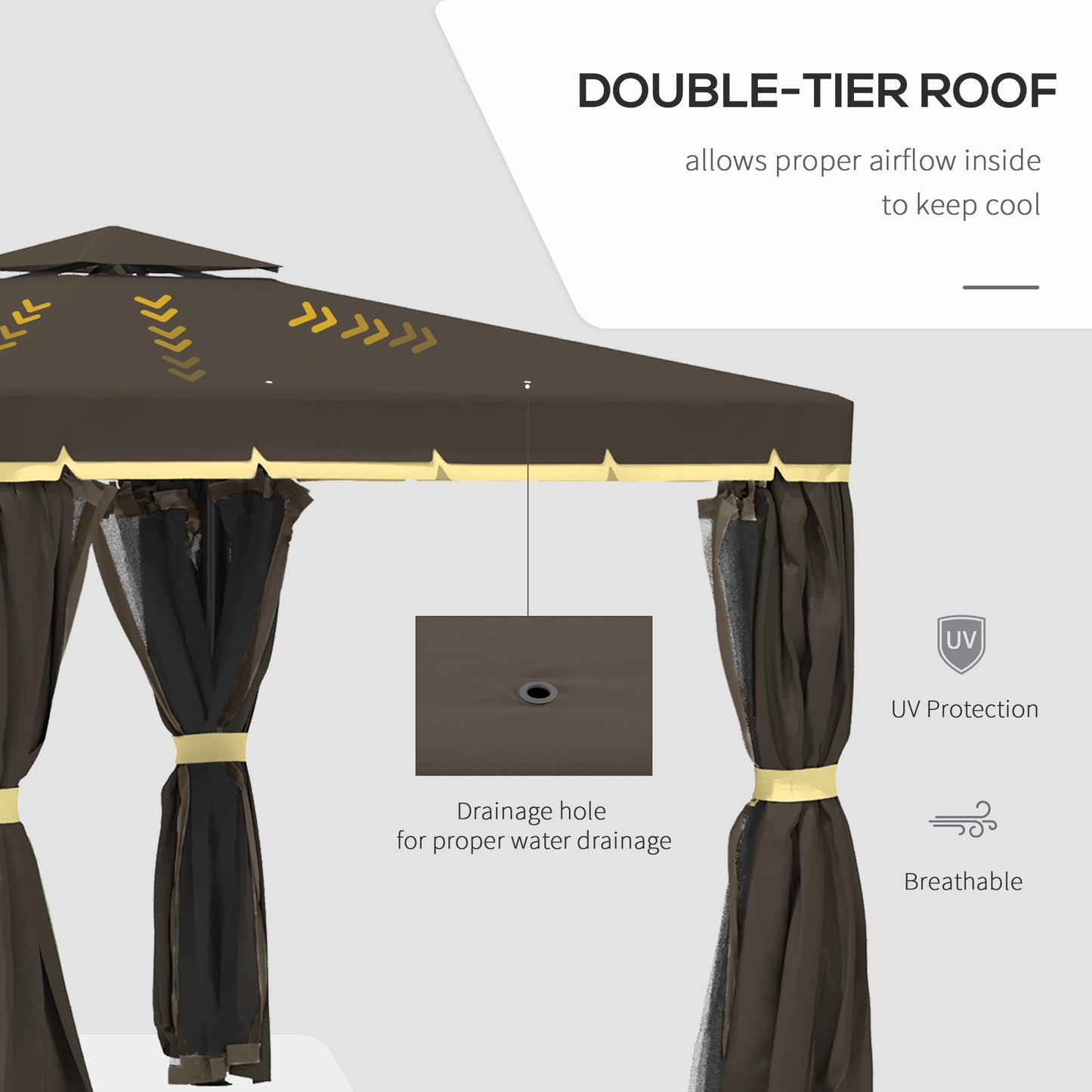 Outsunny 10' x 10' 2-Tier Outdoor Gazebo Canopy Tent with Zippered Mesh Sidewalls, Aluminum Frame for Patio, Backyard, Coffee