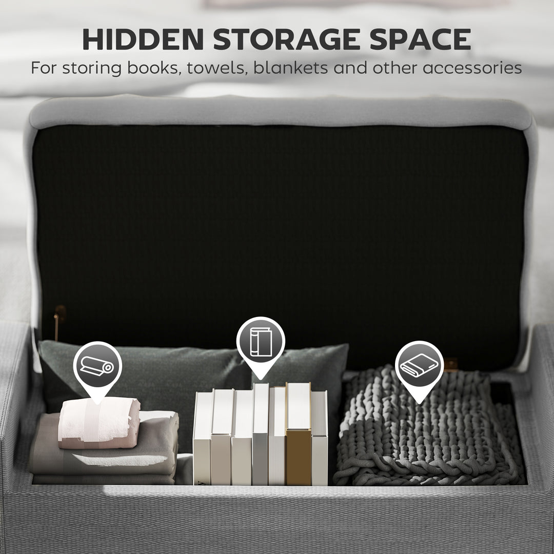 HOMCOM Storage Ottoman Bench, Linen Upholstered Bench with Tufted Design, Brown