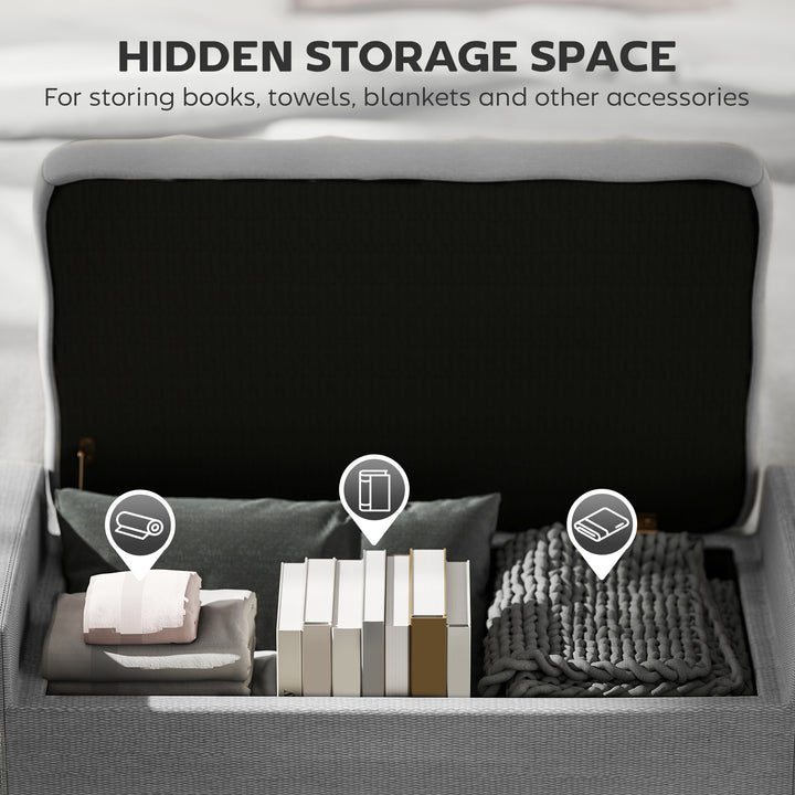 HOMCOM Storage Ottoman Bench, Linen Upholstered Bench with Tufted Design, Brown