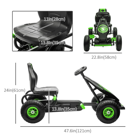 Aosom Pedal Go Kart w/ Adjustable Seat, Rubber Wheels Shock Absorb, Green