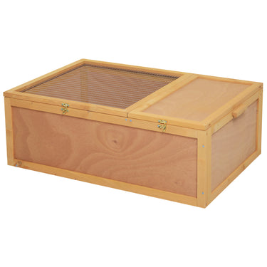 PawHut Wooden Tortoise Enclosure with Two Room Design, for Indoor Use, 37" x 25" x 13", Nature Wood