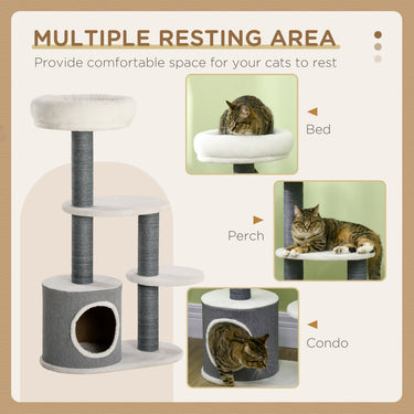 PawHut 39" Cat Tree Tower, Multi-level Cat Activity Centre with Scratching Posts, Condo, Top Perch, Platforms, White