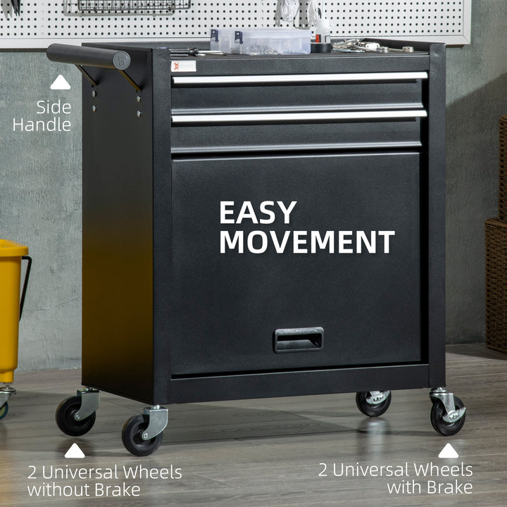 DURHAND 2-Drawer Rolling Tool Chest on Wheels, Metal Tool Cabinet for Warehouse, Workshop and Garage, Black