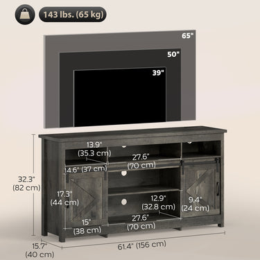 HOMCOM TV Stand with Power Outlets, Sliding Barn Doors and Adjustable Shelves for 72 Inch TVs, Dark Grey