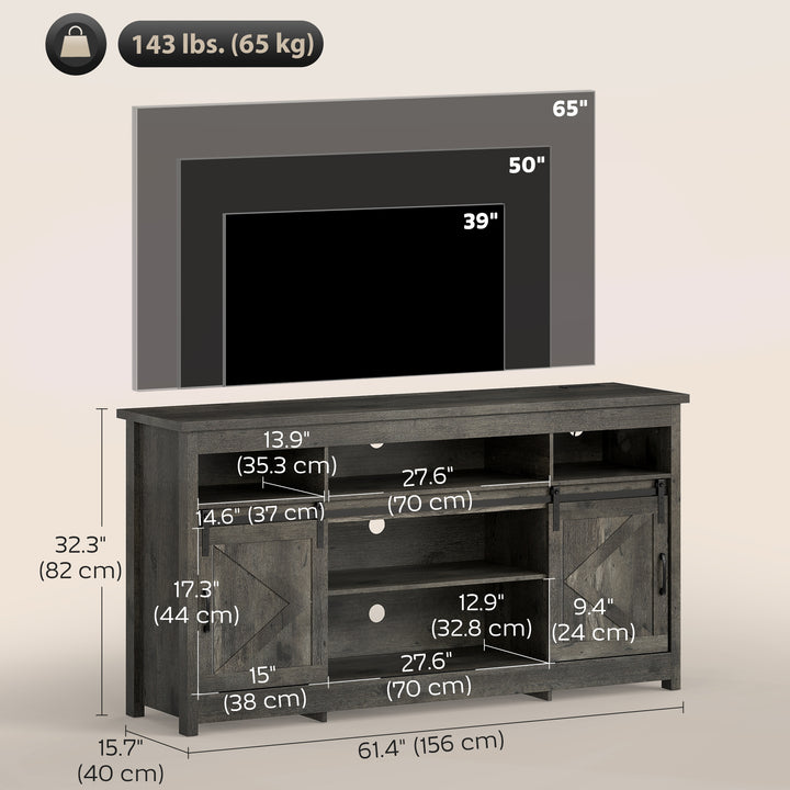 HOMCOM TV Stand with Power Outlets, Sliding Barn Doors and Adjustable Shelves for 72 Inch TVs, Dark Grey