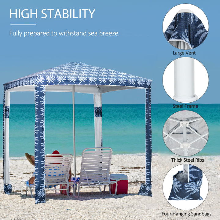 Outsunny Beach Umbrella, 6.5' Easy-Assembly Sun-Shade Shelter with Sandbags and Carry Bag, Cool UV50+, Dark Blue
