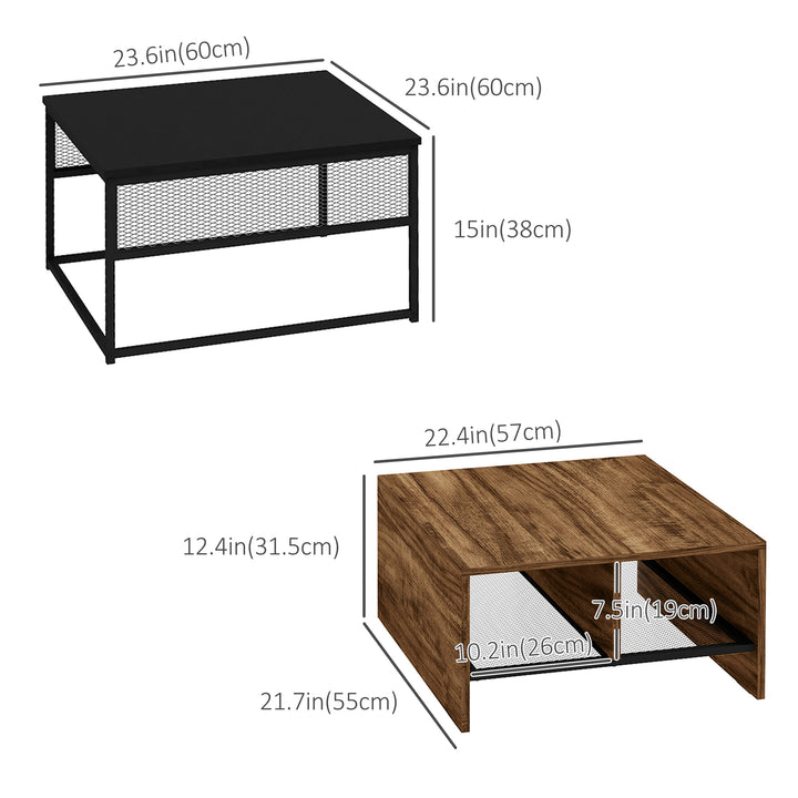 HOMCOM Coffee Table Set of 2, Industrial Nesting Tables, Square Coffee Table and Narrow Sofa Side Table for Living Room