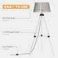 HOMCOM Tripod Floor Lamp, Adjustable Height Wooden Standing Lamp with E26 Lamp Base for Living Room, Bedroom, White and Grey