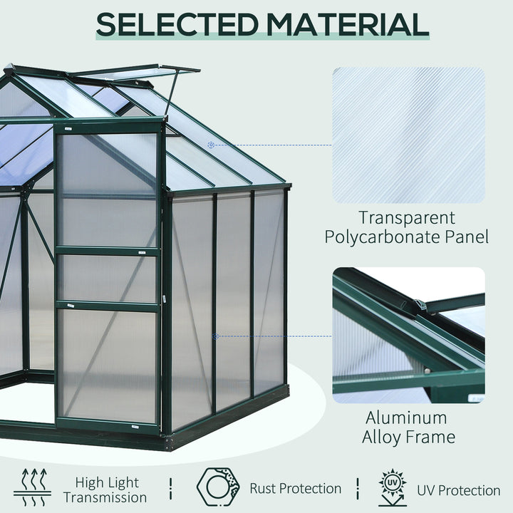 Outsunny 6.2' x 6.3' x 6.6' Clear Polycarbonate Greenhouse, Large Walk-In Green House Garden, Plants Grow, Galvanized Sheet  Frame w/ Slide Door