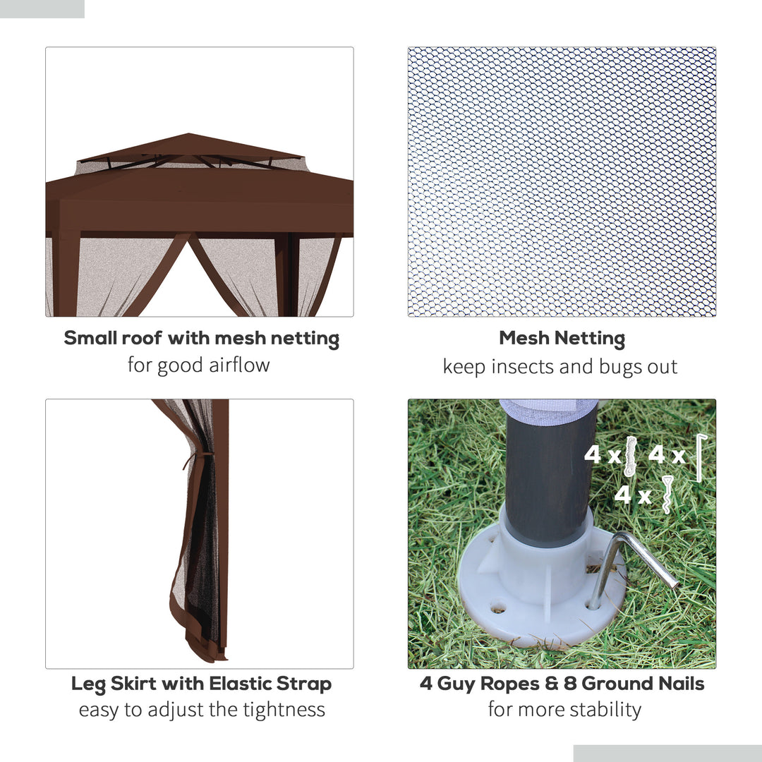 Outsunny 10' x 10' Outdoor Canopy Tent Party Tent with Mesh Netting and Double Tier Roof for Backyard, Garden, Patio, Light Grey