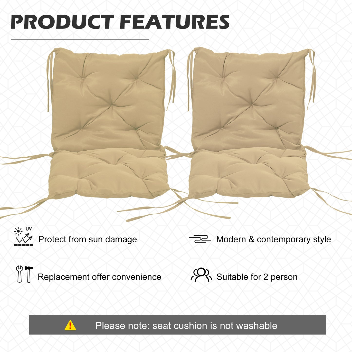 Outsunny Patio Chair Cushions Set of 2, 39" x 20" x 3" Outdoor Tufted Cushion Set with Ties for Indoor Outdoor Garden Furniture, Dark Grey