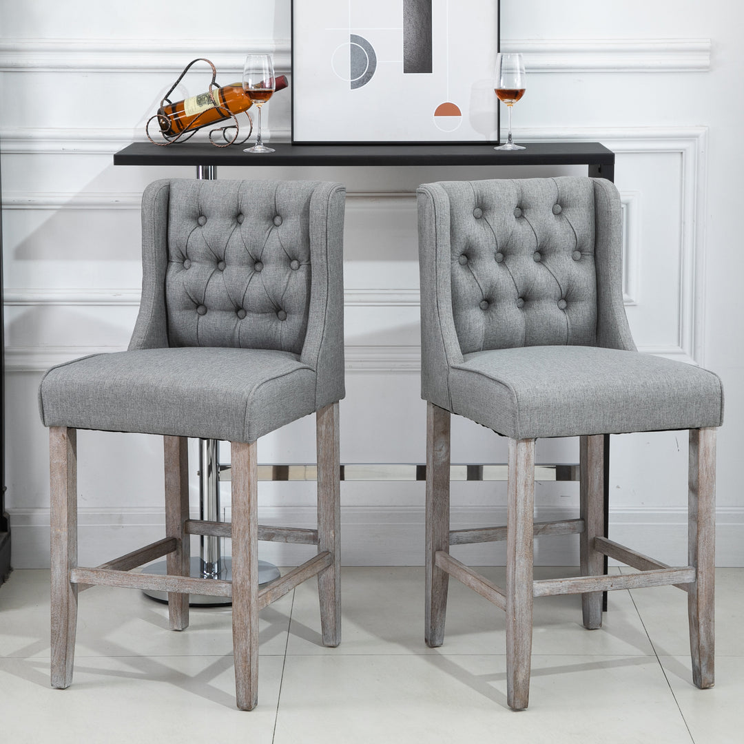 HOMCOM Set of 2 40Inch Button Tufted Bar stools High Counter Dining Height Chairs Grey