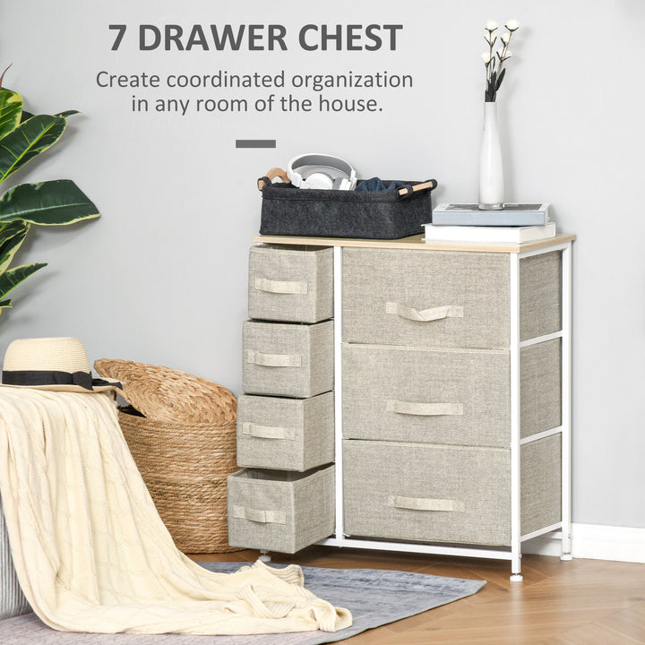 HOMCOM Dresser for Bedroom with 7 Drawers, Chest of Drawers with Metal Frame, Fabric Dresser for Living Room, Light Grey