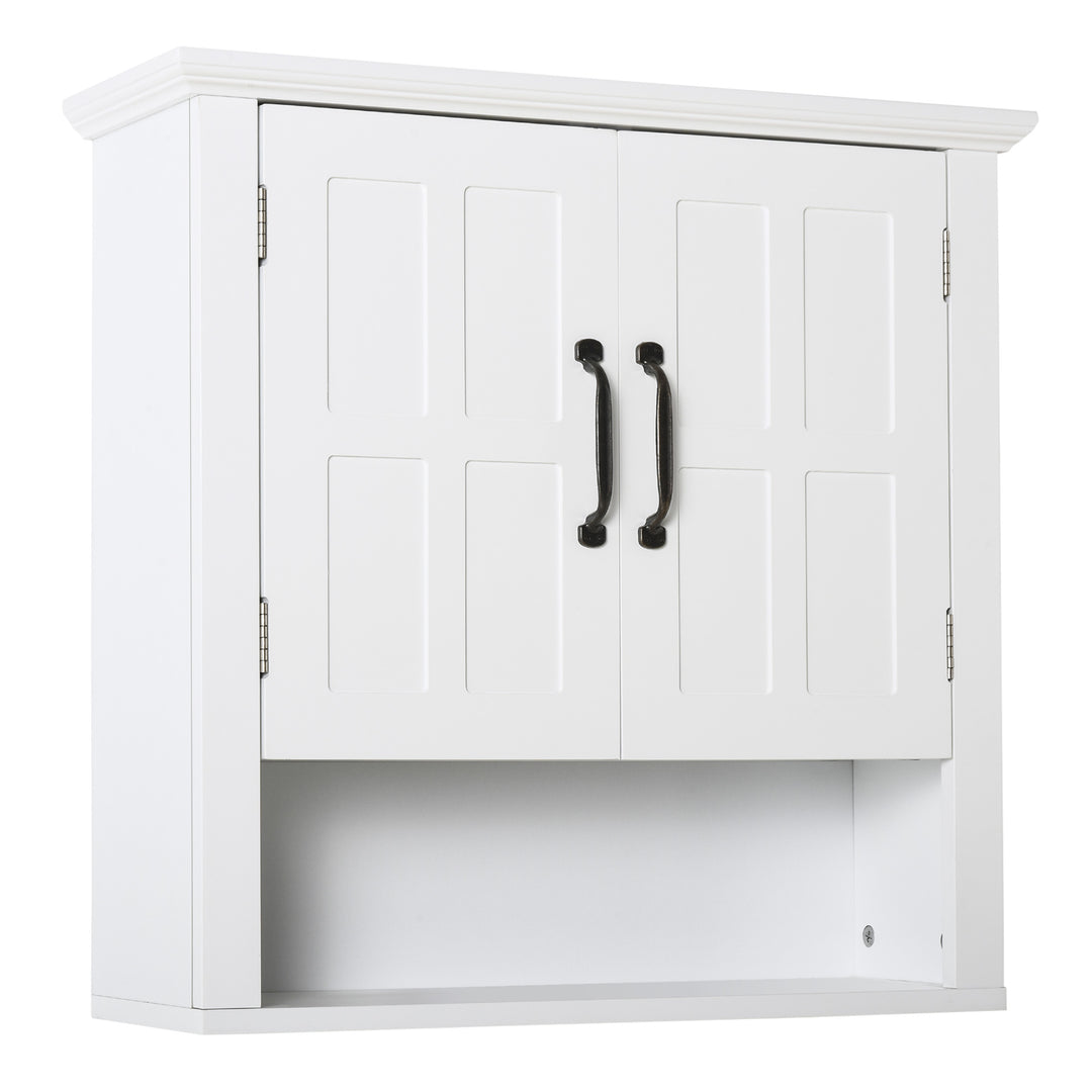 HOMCOM Wall Mount Bathroom Cabinet, Storage Organizer Kitchen Cupboard with 2 Doors and Adjustable Shelf White