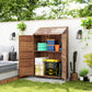 Outsunny Outdoor Storage Cabinet, Wooden Garden Storage Shed with Double Doors and Shelves for Garden Porch Deck, Mixed-Brown