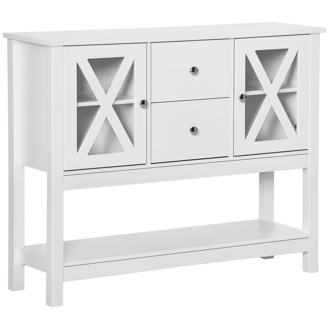 HOMCOM Modern Sideboard, Glass Door Buffet Cabinet with Storage Drawers and Adjustable Shelves, Console Table for Living Room, Kitchen, Entryway, White