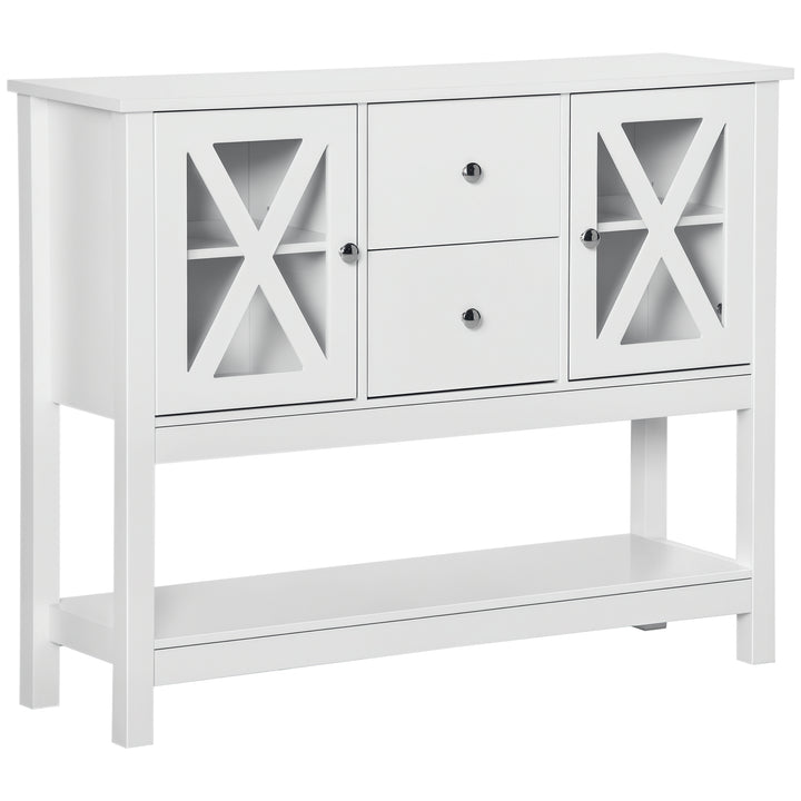 HOMCOM Modern Sideboard, Glass Door Buffet Cabinet with Storage Drawers and Adjustable Shelves, Console Table for Living Room, Kitchen, Entryway, White