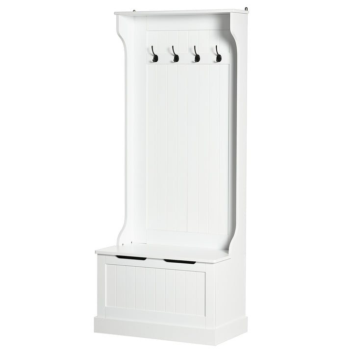 HOMCOM 3-In-1 Hall Tree with Coat Rack, Shoe Storage and Bench Seat, Entryway Bench with 4 Hooks for Hallway, Living Room