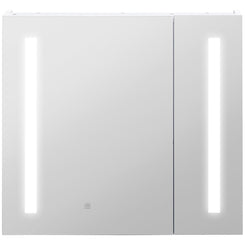 kleankin LED Medicine Cabinet with Mirror and Lights, 27.5" x 25.5" Lighted Bathroom Wall Cabinet, Bathroom Mirror Cabinet with Adjustable Shelf, USB Charge, White