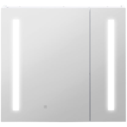 kleankin LED Medicine Cabinet with Mirror and Lights, 27.5" x 25.5" Lighted Bathroom Wall Cabinet, Bathroom Mirror Cabinet with Adjustable Shelf, USB Charge, White