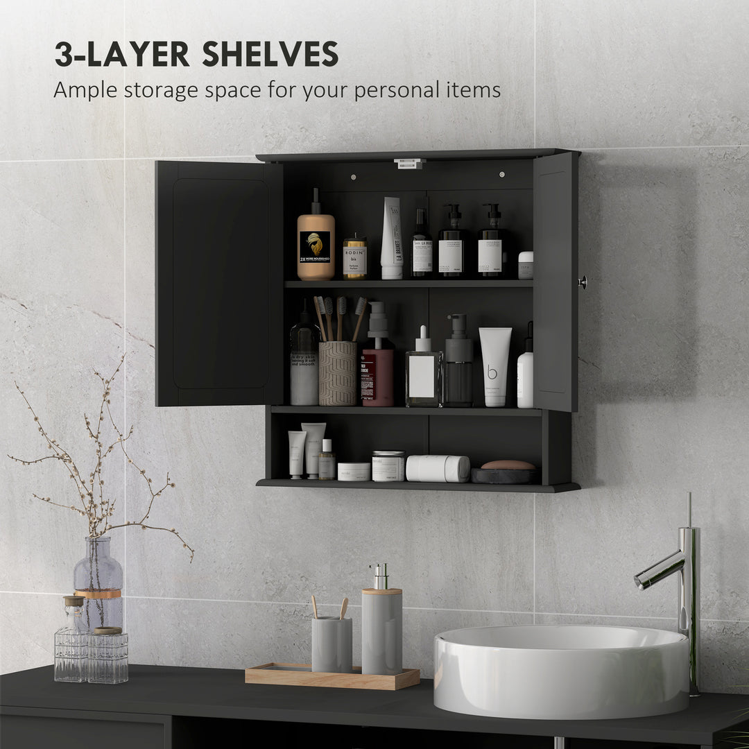 kleankin Medicine Cabinet, Wall-Mounted Bathroom Mirror Cabinet with Double Doors, Open Shelf, and Adjustable Shelf, Modern Bathroom Wall Cabinet, White