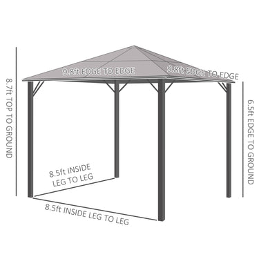 Outsunny 9.8' x 9.8' Garden Aluminium Gazebo Hardtop Roof Canopy Marquee Party Tent Patio Outdoor Shelter with Mesh Curtains & Side Walls, Grey
