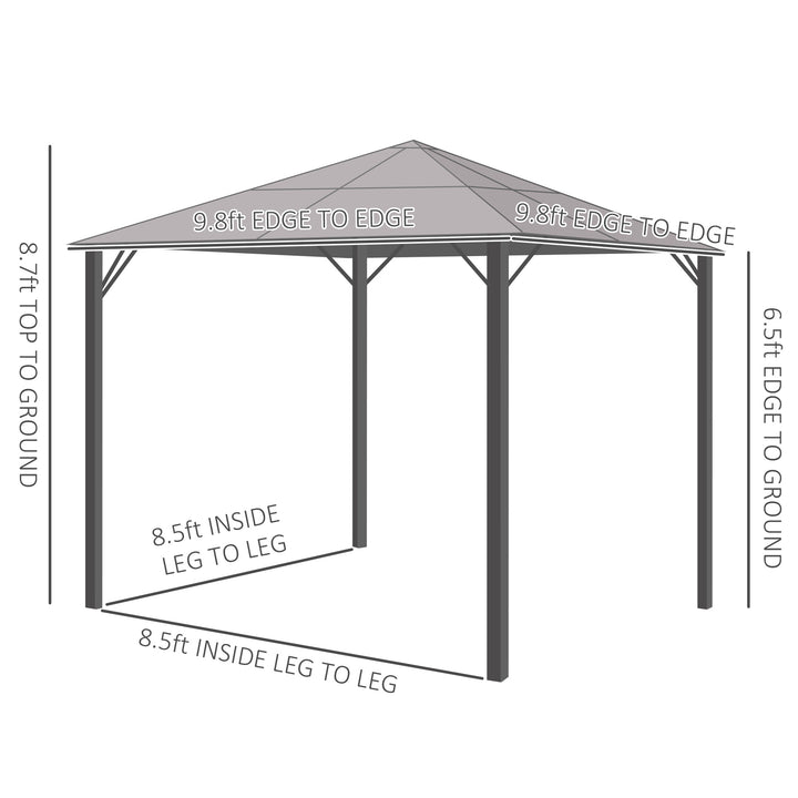 Outsunny 9.8' x 9.8' Garden Aluminium Gazebo Hardtop Roof Canopy Marquee Party Tent Patio Outdoor Shelter with Mesh Curtains & Side Walls, Grey