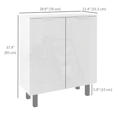 HOMCOM Shoe Cabinet, Shoe Storage Cabinet with Soft-Close Hinges and Adjustable Shelves, Holds 15-20 Pairs, High Gloss White