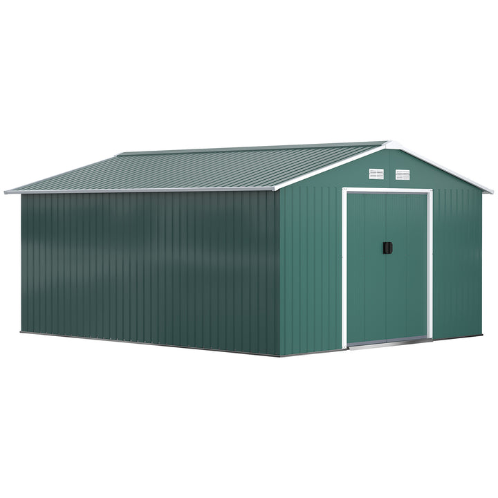 Outsunny 11' x 13'Garden Storage Shed w/ Foundation Kit Metal Tool Storage House w/ Double Doors Yellow