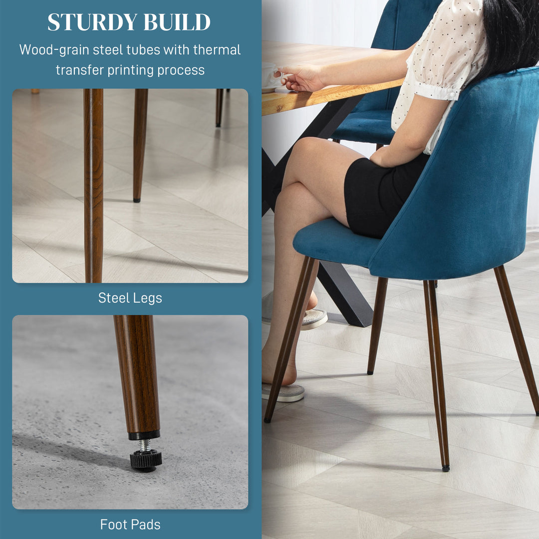 HOMCOM Upholstered Dining Chairs Set of 6, Velvet Accent Chair with Back and Wood-grain Steel Leg for Kitchen, Grey