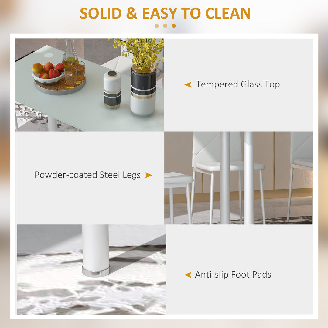 HOMCOM Modern Dining Table Set for 4, Space-Saving 5 Pieces Kitchen Table Set with Rectangle Table and Steel Frame, White