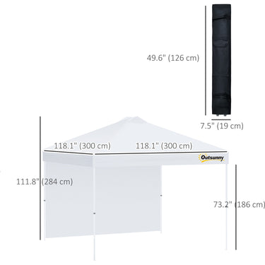 Outsunny 10' x 10' Pop Up Canopy Tent with Adjustable Height, 1 Sidewall, and Wheeled Carry Bag for Outdoor, Garden, Patio, White