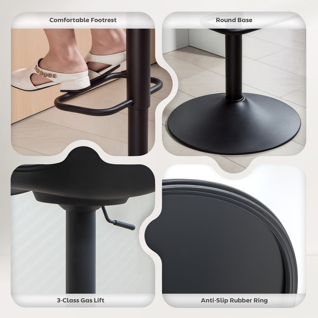 HOMCOM Counter Height Bar Stools Set of 2, Streamlined Bar Chairs with Adjustable Height and Swivel PU Leather Seat, Black