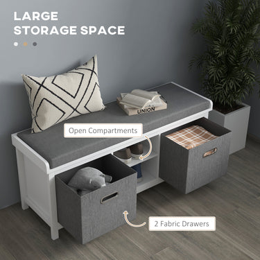 HOMCOM Shoe Storage Bench with Seat, Entryway Bench Seat with Cushion, 2 Drawers and Adjustable Shelf for Hallway, White