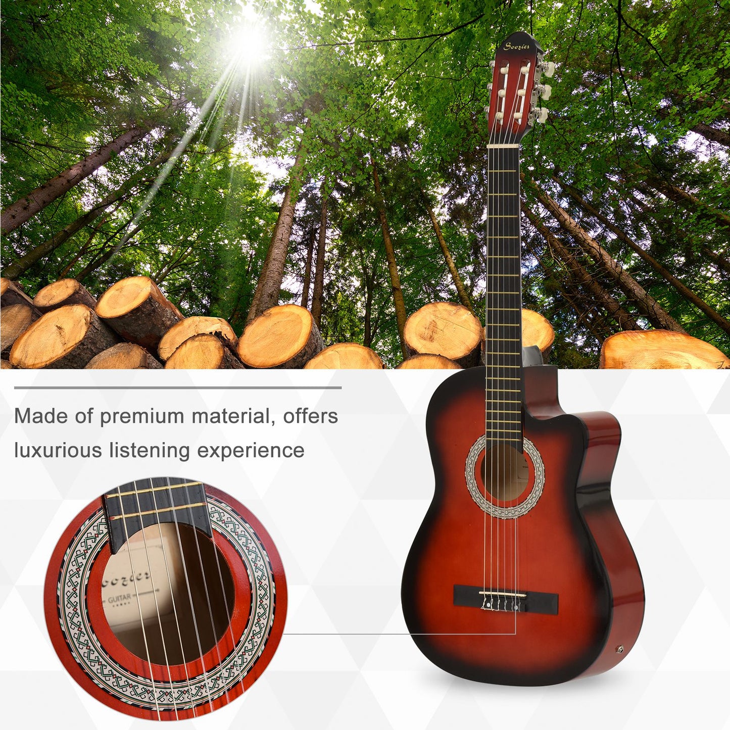 Soozier 39.5 Inch Acoustic Electric Guitar for Beginner with Strings, Beige Strap, 3 Picks and Case Bag, Wine Red