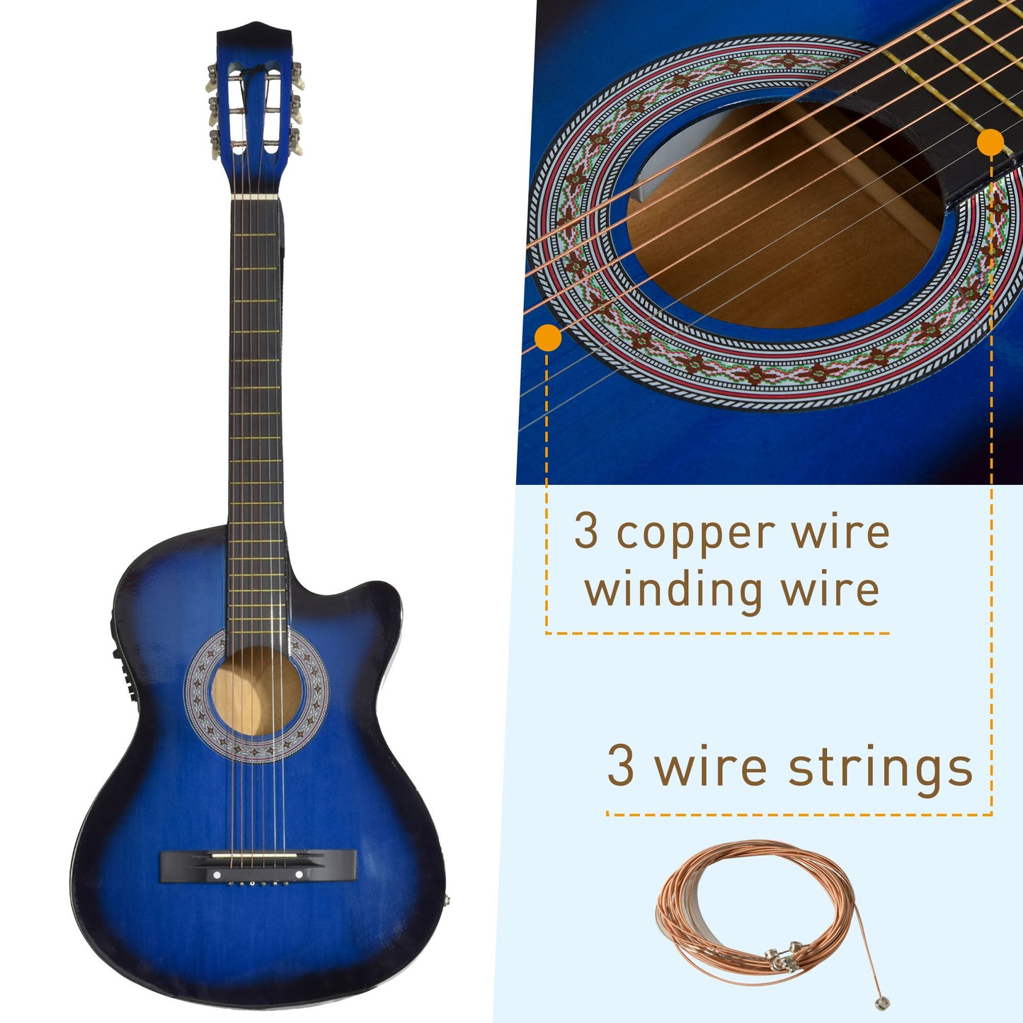 Soozier 39.5 Inch Acoustic Electric Guitar for Beginner with Strings, Beige Strap, 3 Picks and Case Bag, Wine Red