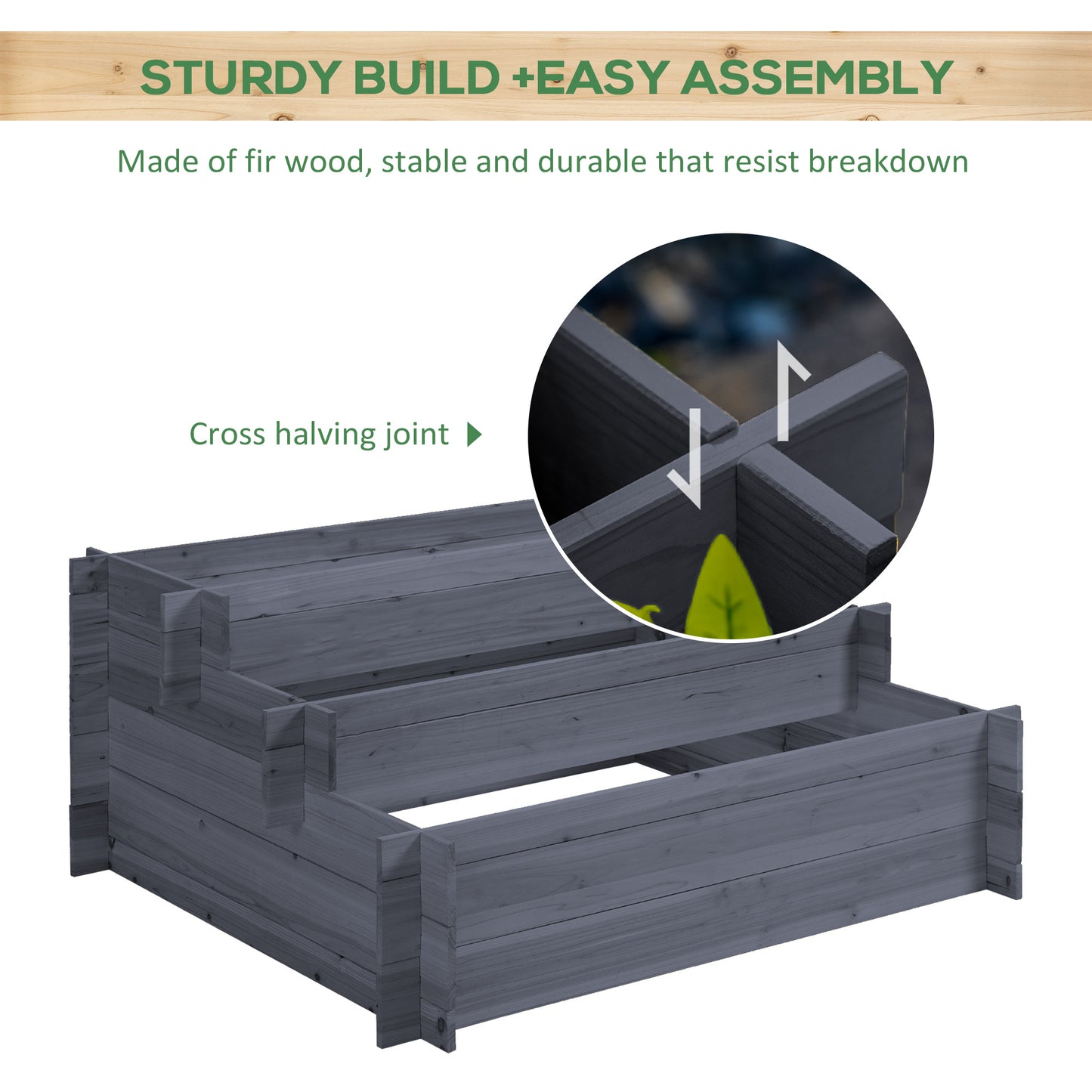 Outsunny 3-Tier Wood Raised Garden Bed, Elevated Planting Box, Outdoor Vegetable Flower Container, Herb Garden Indoor Kit, Natural
