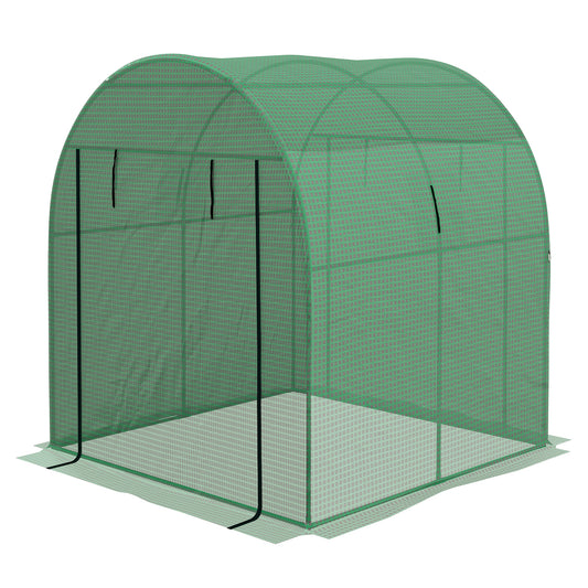 Outsunny Tunnel Greenhouse Walk-in Green House with UV-resistant PE Cover, Doors and Mesh Windows, 6' x 6' x 6.6', Green