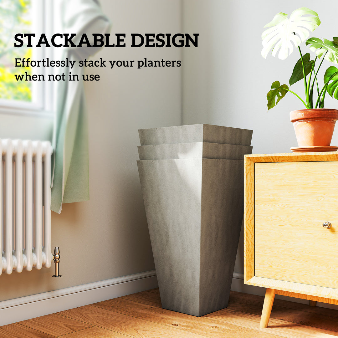 Outsunny 28" Tall Garden Plastic Planters, Outdoor and Indoor Flower Pots, Set of 3 for Entryway, Patio, Yard, Mixed Grey