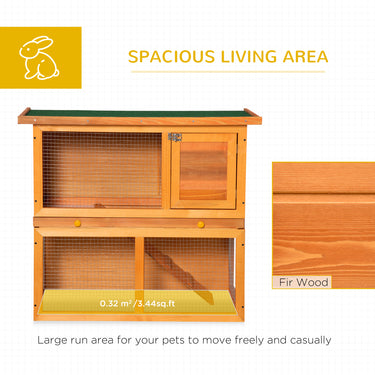 PawHut Wooden Rabbit Hutch, Indoor Outdoor Bunny Cage with Run, 2- Level Guinea Pig House with Slide-Out Tray, Waterproof Roof, Yellow