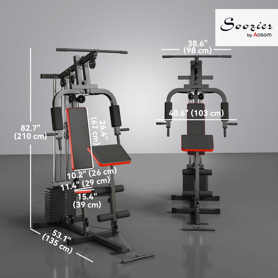Soozier Home Gym Equipment Weight Training Machine, Multifunction Workout Machine with 143lbs Weight Stack for Full Body Workout and Strength Training, Black