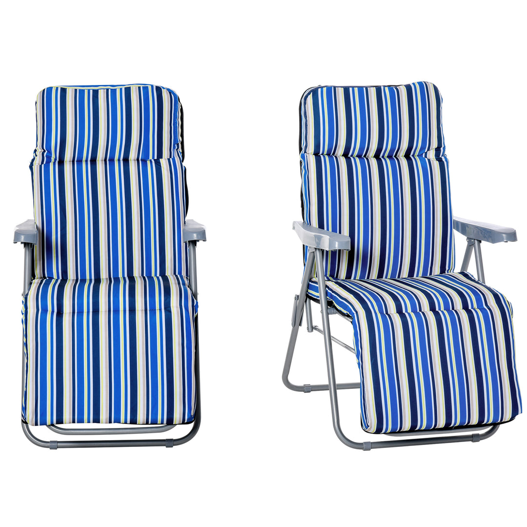 Outsunny Set of 2 Garden Sun Lounger, Outdoor Reclining Seat Cushioned Seat, Foldable Adjustable Recliner, Grey and Blue